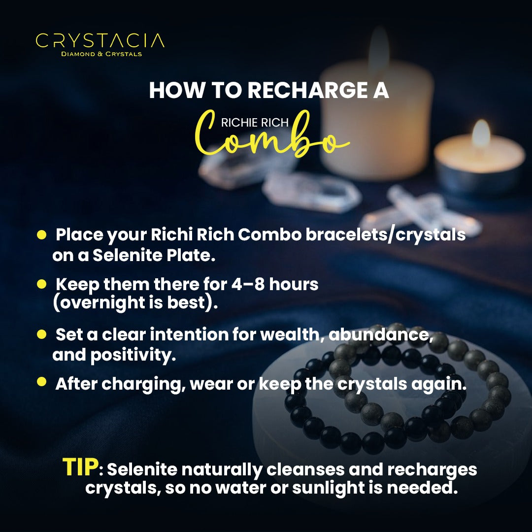 Richie Rich Combo (Pyrite Bracelet + Black Obsidian Bracelet) + Free Selenite Charging Plate