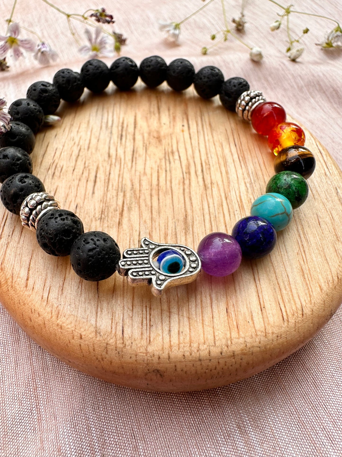 Seven Chakra with Lava Stone Bracelet (Evil Eye Protect)