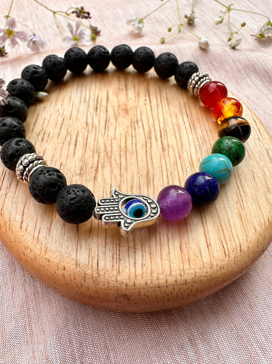 Seven Chakra with Lava Stone Bracelet (Evil Eye Protect)