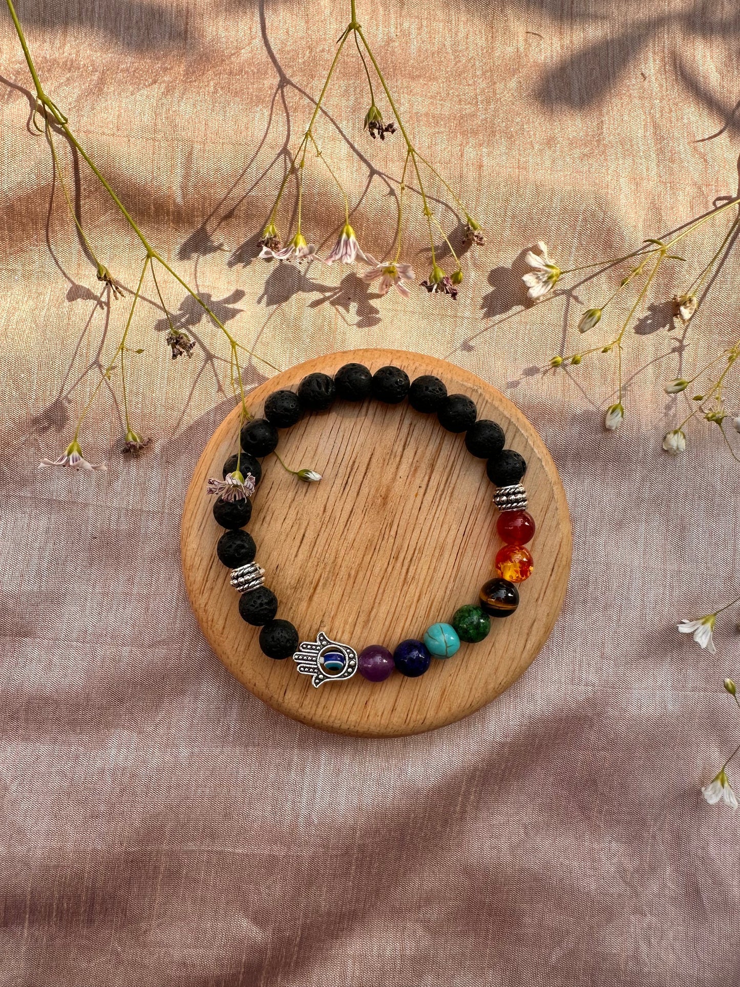 Seven Chakra with Lava Stone Bracelet (Evil Eye Protect)
