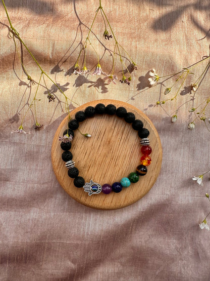 Seven Chakra with Lava Stone Bracelet (Evil Eye Protect)