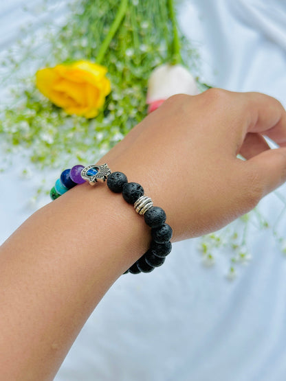 Seven Chakra with Lava Stone Bracelet (Evil Eye Protect)