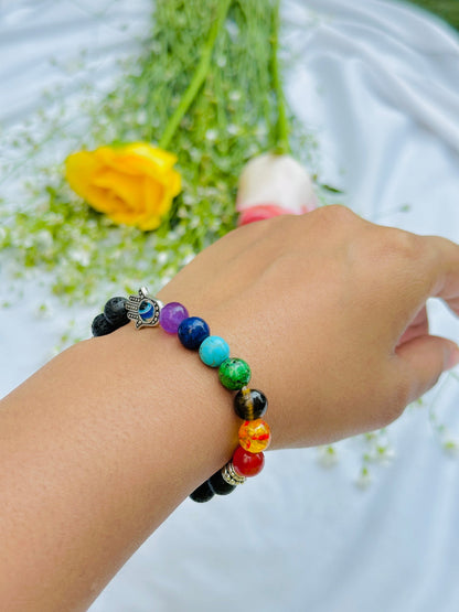 Seven Chakra with Lava Stone Bracelet (Evil Eye Protect)